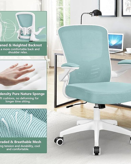 MINLOVE Office Chair Ergonomic Desk Chair with Lumbar Support and Height, Rolling Swivel Desk Chair with Wheels and Flip-up Arms, Breathable Mesh Executive Computer Chair for Home Office(Light Blue) - LeafyLoom