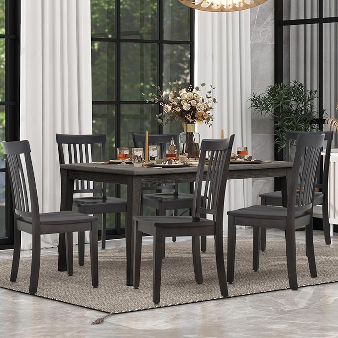 COLAMY Wooden Dining Chairs Set of 2, Spindle High Back Windsor Kitchen Side Chair, Farmhouse Dining Chairs for Kitchen and Dining Room, Dark Brown - LeafyLoom