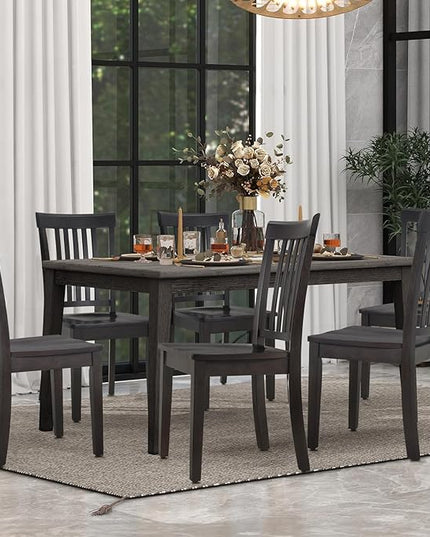 COLAMY Wooden Dining Chairs Set of 6, Spindle High Back Windsor Kitchen Side Chair, Farmhouse Dining Chairs for Kitchen and Dining Room, Dark Brown - LeafyLoom