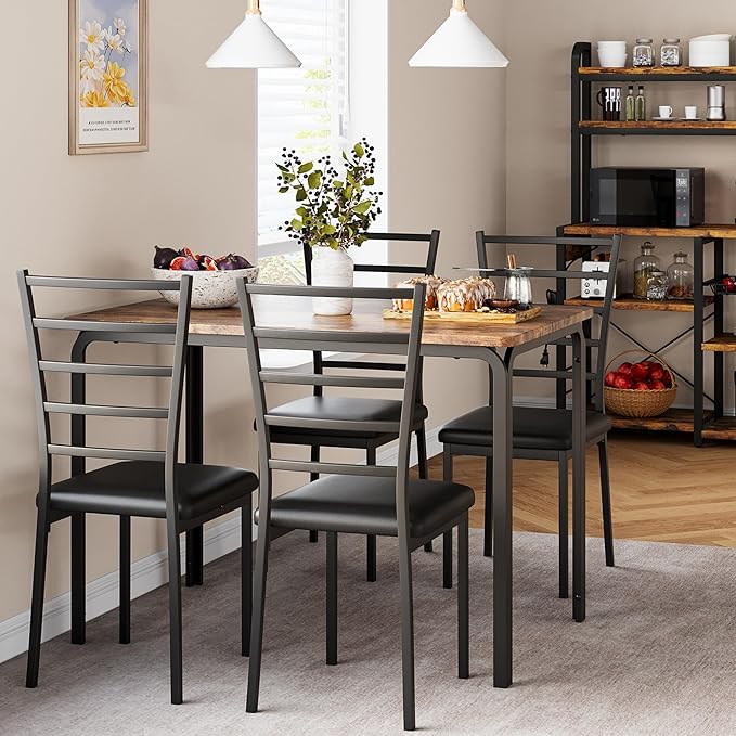 IDEALHOUSE Dining Table for 4, Small Table and Chairs Set of 4, Dinette Set for 4, Square Dinner Table Set, 5 Piece Kitchen & Dining Room Sets for Small Space (Vintage, Dining Table with 4 Chairs) - LeafyLoom