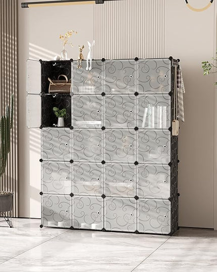 C&AHOME Cube Storage Organizer, 20-Cube Storage Shelving with Doors, Modular Book Shelf, Plastic Shelves Organizing Units, Ideal for Bedroom Living Room 48.4" L × 12.4" W × 60.6" H Black SHS3020B-DOOR - LeafyLoom