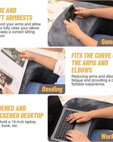 Reading Pillow & Gaming Pillow for Lap, Lap Desk Pillow for Gaming with Coaster, Soft Arm Rest Pillow for Adult, Memory Foam Bed Rest Pillows for Reading, Working, Sitting in Bed Floor Sofa, Grey - LeafyLoom