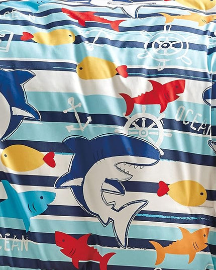 for Kids Ocean Life 4-Piece Comforter Set - Beautiful Motif Design Bedding Set with Embrodery Print - LeafyLoom