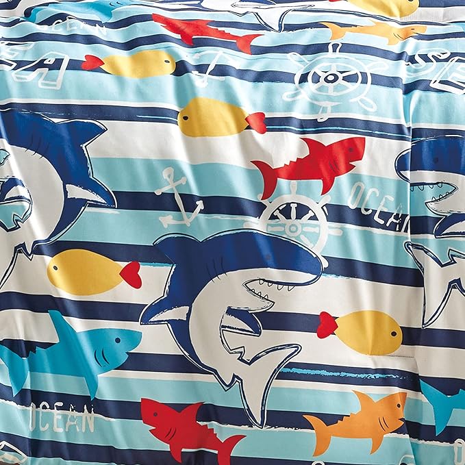 for Kids Ocean Life 4-Piece Comforter Set - Beautiful Motif Design Bedding Set with Embrodery Print - LeafyLoom