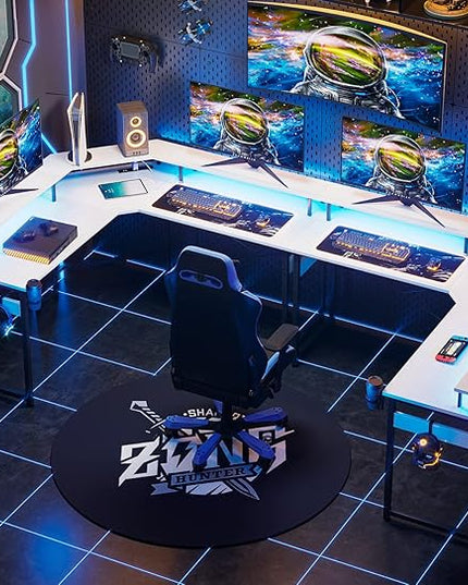 ODK L Shaped Gaming Desk with LED Lights & Power Outlets, 51" Computer Desk with Full Monitor Stand, Corner Desk with Cup Holder, Gaming Table with Hooks, White - LeafyLoom