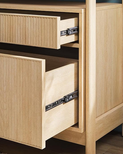 Walker Edison Modern Reeded 4-Shelf Bookshelf Bottom, 33 Inch, Two-Drawer Coastal Oak - LeafyLoom
