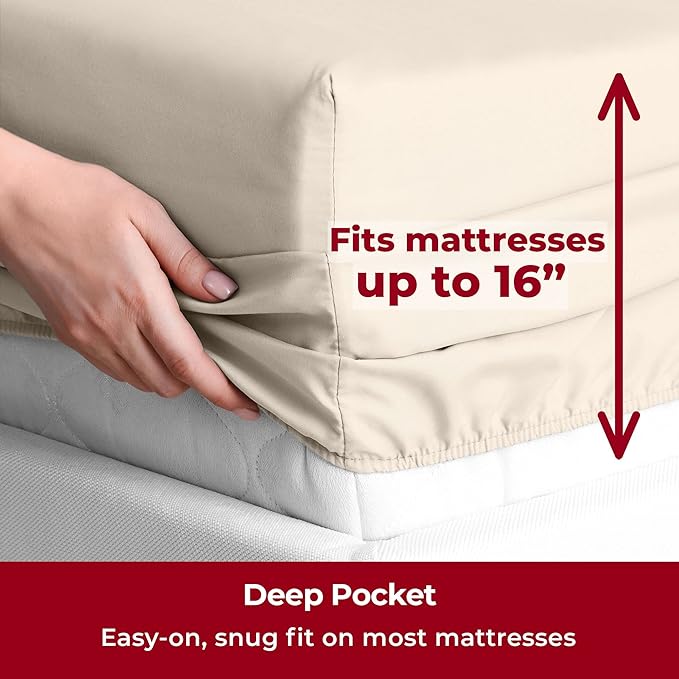 Mellanni Twin XL Sheets Set - 4 Piece Iconic Collection Bedding Sheets & Pillowcases - Soft, Cooling Bed Sheets - Deep Pocket up to 16 inch - 4 PC (Twin Extra Long, Burnt Sand w/Extra Pillow Case) - LeafyLoom