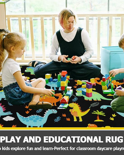 Capslpad Black Dinosaur Kids Play Rugs for Boys Bedroom Cute Cartoon Dinosaur Decor Kids Area Rug Non-Slip Washable Dinosaur Carpet Rugs for Kids Room,Playroom,Boys Bedroom,5'×6.6' - LeafyLoom