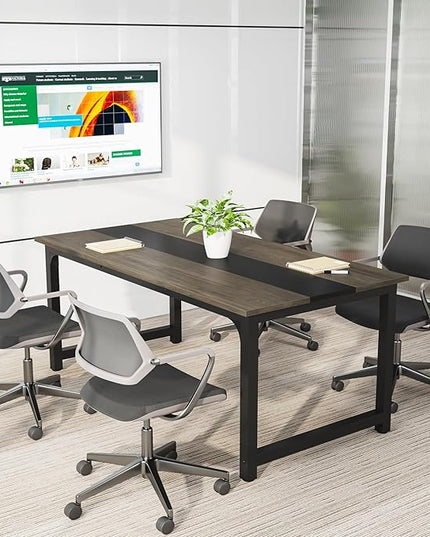 Tribesigns Modern Computer Desk, 63 x 31.5 inch Large Office Desk Computer Table Study Writing Desk Workstation for Home Office, Grey/Black - LeafyLoom
