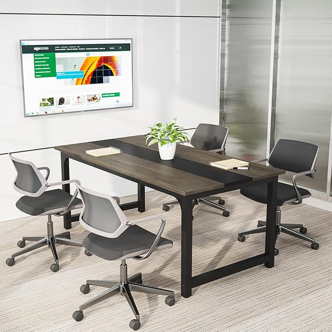 Tribesigns Modern Computer Desk, 63 x 31.5 inch Large Office Desk Computer Table Study Writing Desk Workstation for Home Office, Grey/Black - LeafyLoom