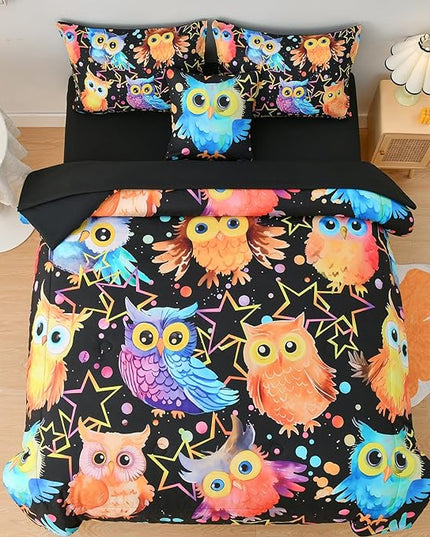 DORCAS Cute Owl Twin Comforter Boys Girls Bedding Sets Twin 6 Pieces Animal Bed-in-A-Bag Twin with Comforter,Sheets,Pillowcases for Kids - LeafyLoom