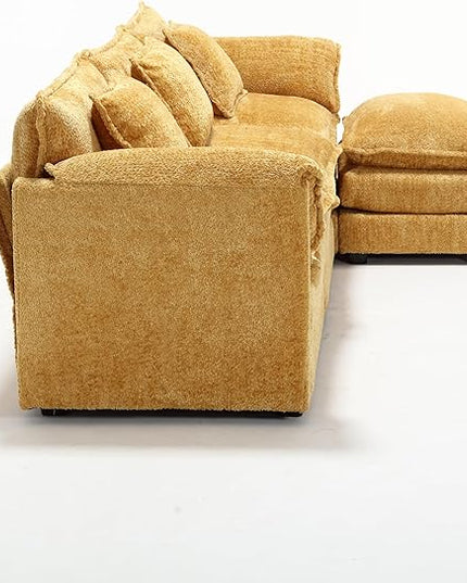 Convertible Modular Sectional Sofa with Reversible Chaise, Modern Chenille Upholstery L-Shaped Boucle Couch 4-Seat Corner Sofa&Couches for Living Room, Apartment and Small Space, Yellow 127.23" - LeafyLoom