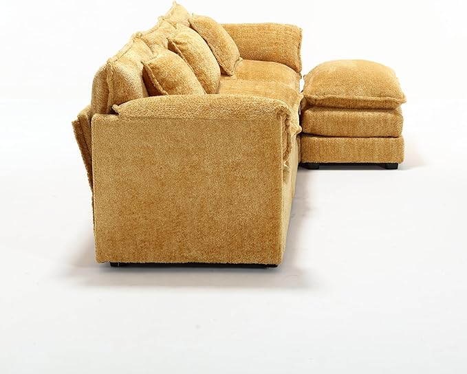 Convertible Modular Sectional Sofa with Reversible Chaise, Modern Chenille Upholstery L-Shaped Boucle Couch 4-Seat Corner Sofa&Couches for Living Room, Apartment and Small Space, Yellow 127.23" - LeafyLoom