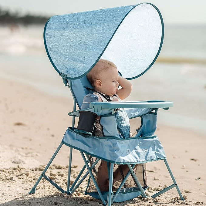 Baby Delight Go with Me Venture Portable Chair | Indoor and Outdoor | Sun Canopy | 3 Child Growth Stages | Blue Wave - LeafyLoom