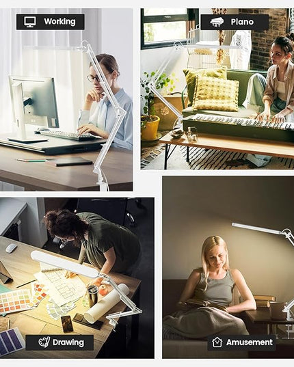 SKYLEO Desk Lamp - 31.5" Desk Light - 5 Color Modes X 11 Brightness Levels - Adjustable Swing Arm - Timmer & Memory Function - 12W Study Lamp - White - LeafyLoom