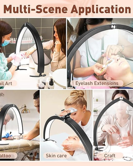 HITTI Large Half Moon Light for Nail Desk with Phone Holder, Foldable Nail Tech Light, Lash Table Lamp with Wire Controller & Remote, 7 Color Modes 10 Brightness for Extension Tattoo Craft Beauty - LeafyLoom