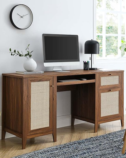 Modway Soma Desk, Walnut - LeafyLoom