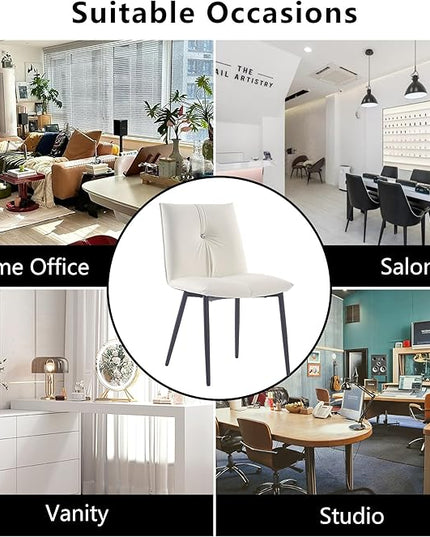 YOUTASTE Modern Dining Chairs Set of 2 Upholstered Leather Kitchen Chairs Soft Padded Side Chairs Dinner Chairs with Metal Legs for Living Room Bedroom, White - LeafyLoom