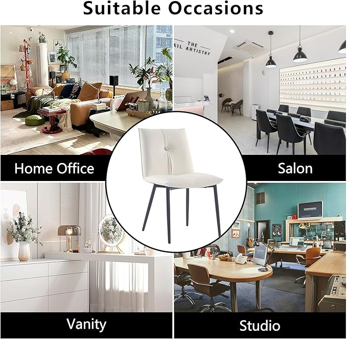 YOUTASTE Modern Dining Chairs Set of 2 Upholstered Leather Kitchen Chairs Soft Padded Side Chairs Dinner Chairs with Metal Legs for Living Room Bedroom, White - LeafyLoom