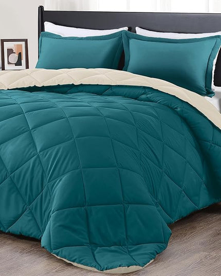 downluxe Twin Comforter Set - Teal Blue and White Twin Comforter, Soft Bedding Sets for All Seasons -2 Pieces - 1 Comforter (66"x92") and 1 Pillow Sham(20"x26") - LeafyLoom