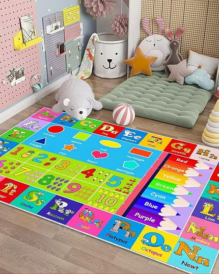 Kids Alphabet Play Game Rug - 5'x7' ABC Numbers and Shapes Educational Learning Toddler Carpet - Kids Room Playroom Classroom Kindergarten Activity Fun Soft Non-Slip Mat - LeafyLoom