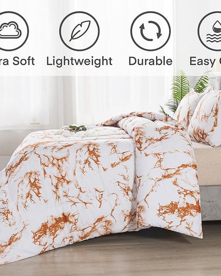 Litanika Rust Marble Comforter Full(79x90lnch), 3 Pieces(1 Marble Comforter and 2 Pillowcases) Soft Microfiber Comforter Bedding Set for Men and Women - LeafyLoom