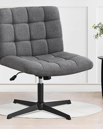 Furniliving Criss Cross Wide Chair, Comfy Legged Desk Chair No Wheels Armless Modern Swivel Chair with Mid Back, Height Adjustable Wide Seat for Home Office Vanity, Grey - LeafyLoom
