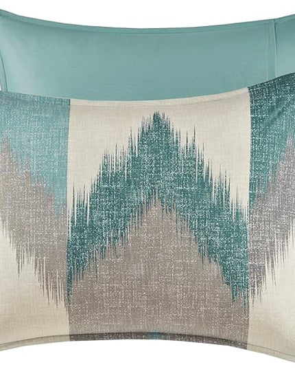 INK+IVY Queen Size Comforter Set, Cozy Cotton Comforter, All Season, Lightweight Comforter Queen Bed Set with 2 Matching Shams, Modern Cabin Lodge Ikat Chevron Design, Aqua Full/Queen 3 Piece - LeafyLoom