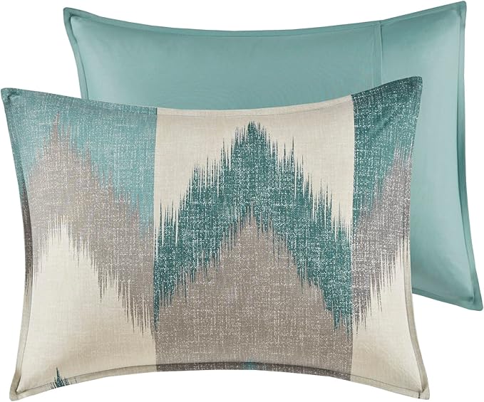 INK+IVY Queen Size Comforter Set, Cozy Cotton Comforter, All Season, Lightweight Comforter Queen Bed Set with 2 Matching Shams, Modern Cabin Lodge Ikat Chevron Design, Aqua Full/Queen 3 Piece - LeafyLoom
