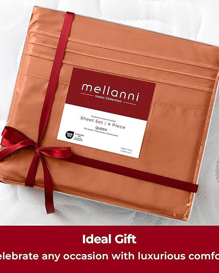 Mellanni Full Sheets Set - 4 PC Iconic Collection Bedding Sheets & Pillowcases - Hotel Luxury, Extra Soft, Cooling Bed Sheets - Deep Pocket up to 16 inch (Full, Terracotta) - LeafyLoom