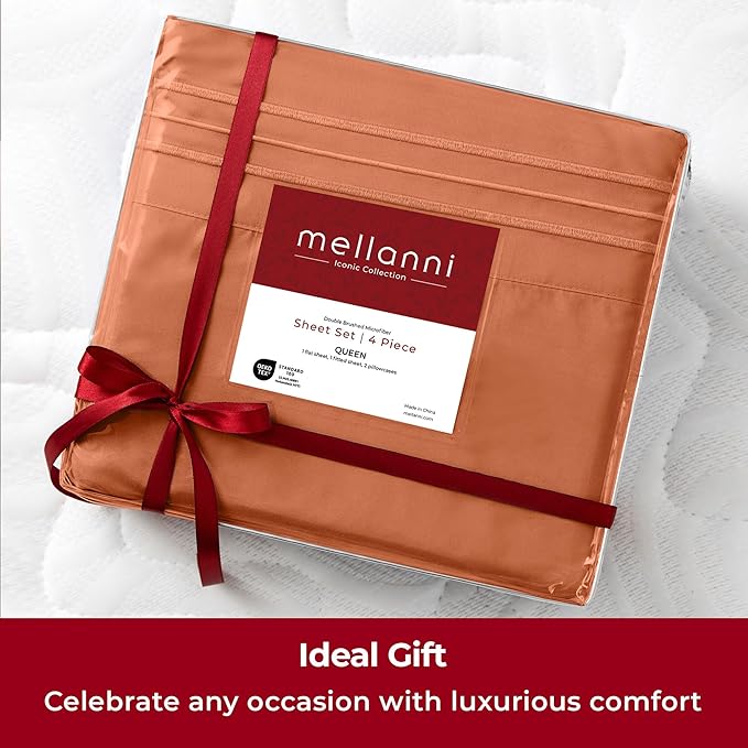 Mellanni Queen Sheets Set - 4 PC Iconic Collection Bedding Sheets & Pillowcases - Hotel Luxury, Extra Soft, Cooling Bed Sheets - Deep Pocket up to 16 inch (Queen, Terracotta) - LeafyLoom