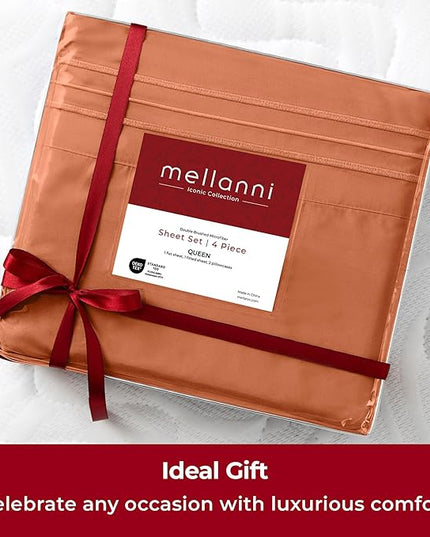 Mellanni Twin XL Sheets Set - 3 PC Iconic Collection Bedding Sheets & Pillowcases - Hotel Luxury, Extra Soft, Cooling Bed Sheets - Deep Pocket up to 16 inch (Twin Extra Long, Terracotta) - LeafyLoom