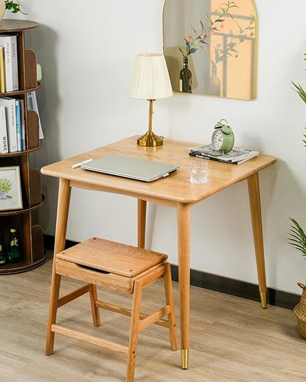 Dining Table, Solid Wood Square Dining Table for Small Space with Copper Decor, Mid Century Kitchen Tables for Island, Modern Oak Wooden Tables, 31.5”D x 31.5" W x 29.5" H (Natural Table Only) - LeafyLoom