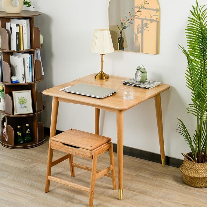 Dining Table, Solid Wood Square Dining Table for Small Space with Copper Decor, Mid Century Kitchen Tables for Island, Modern Oak Wooden Tables, 31.5”D x 31.5" W x 29.5" H (Natural Table Only) - LeafyLoom