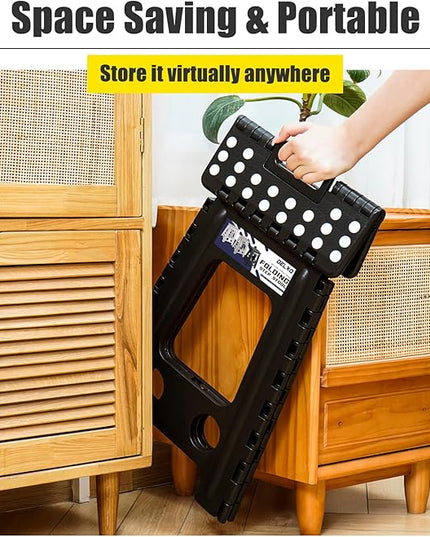 Delxo 17.5 Inch Folding Step Stool, Heavy Duty Foldable Stool for Adults,Premium Portable Collapsible Plastic Step Stool,Non Slip Folding Stools for Kitchen Bathroom Bedroom Up to 400LBS,(Black 1PC) - LeafyLoom