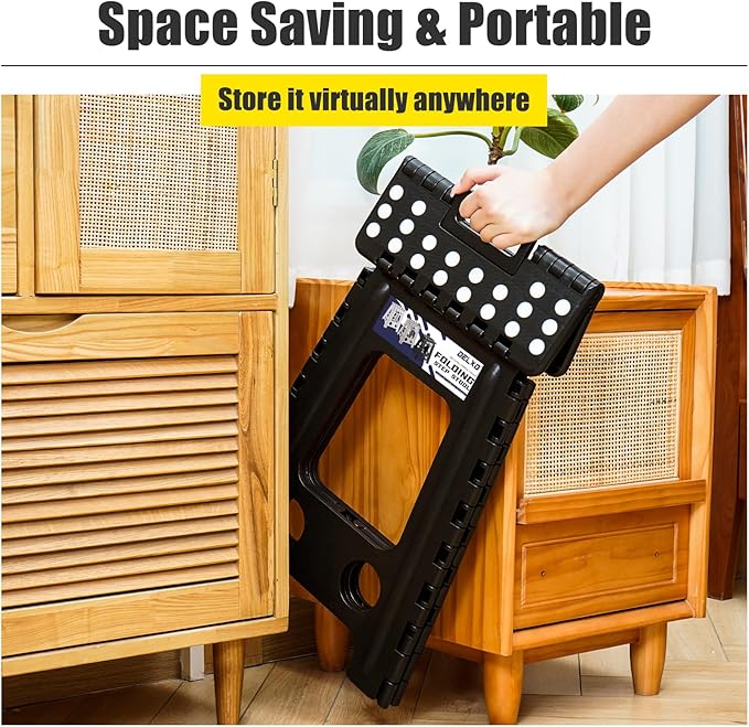 Delxo 17.5 Inch Folding Step Stool, Heavy Duty Foldable Stool for Adults,Premium Portable Collapsible Plastic Step Stool,Non Slip Folding Stools for Kitchen Bathroom Bedroom Up to 400LBS,(Black 1PC) - LeafyLoom