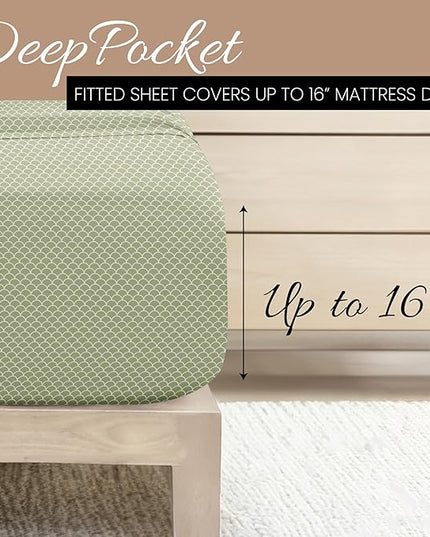 3 Piece Twin Bedding Sheet Set (Sage Scallops) - Sleep Better Than Ever with These Ultra-Soft & Cooling Bed Sheets for Your Twin Size Bed - Deep Pocket Fits 16" Mattress - LeafyLoom