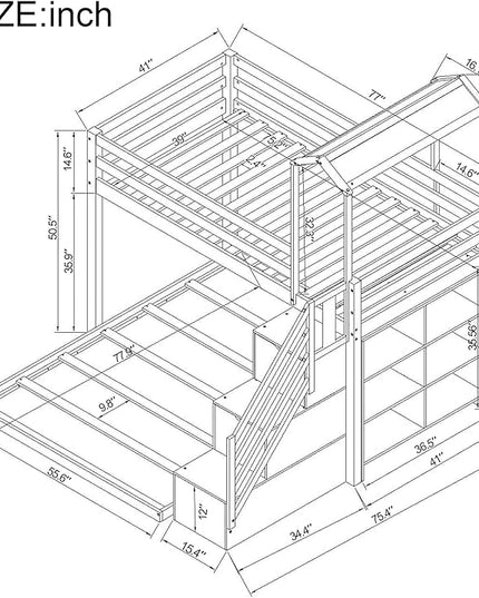 Stairway Twin over Full House Bunk Bed with Storage Shelves & Roof Design,Wooden Bunkbeds wtih Safety Guardrails for Kids/Teen/Adults Bedroom,Space Saving, White - LeafyLoom