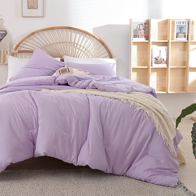 Lavender King Size Comforter Set 3 Piece Soft Microfiber Purple Comforters Set for Women and Girls Purple Lightweight Alternative Comforter for All Season (1 Comforter, 2 Pillowcases) - LeafyLoom