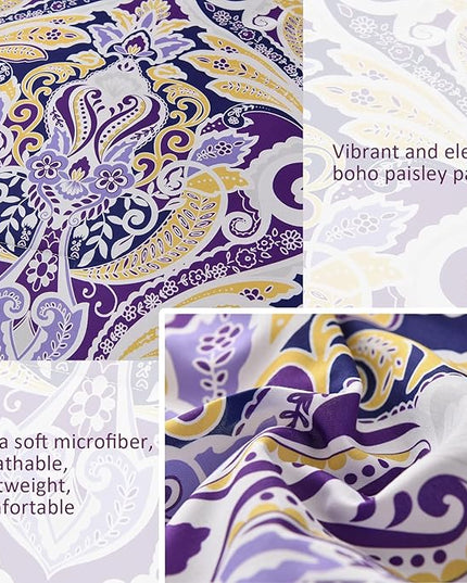 Yiran Purple Paisley Comforter Set King 7 Pieces Bed in a Bag Boho Comforter Lightweight Microfiber Reversible Bedding Set (1 Comforter, 1 Flat Sheet, 1 Fitted Sheet, 2 Pillowcases, 2 Pillow Shams) - LeafyLoom