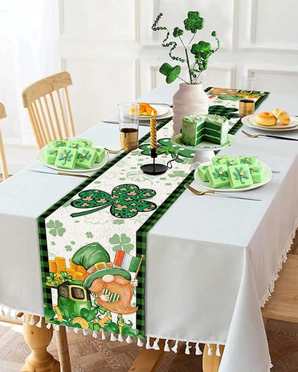 St Patricks Day Table Runner 72 Inches Long Gnome Shamrock Table Runner Happy Saint Patrick’s Day Decor for Kitchen Dining Table Home Party Decorations Unibyby