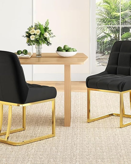 STARY Upholstered Velvet Armless Dining Room Chairs with Gold Metal Legs for Kitchen Restaurant, Black- Set of 4 - LeafyLoom
