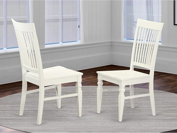 East West Furniture Weston Dining Room Slat Back Wood Seat Chairs, Set of 2, WEC-WHI-W - LeafyLoom