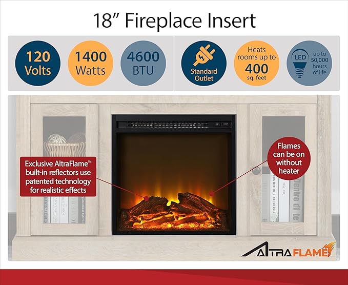 Ameriwood Home Carson Electric Fireplace TV Console for TVs up to 70", White - LeafyLoom