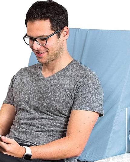 DMI Bed Wedge Pillow and Triangle Wedge with Elevated Incline for Neck Pain, Headaches, Reflux, Shoulders, Back Pain, Foot Support, Knee Pain or Restless Leg Syndrome, 24x24x12 inches, Blue - LeafyLoom