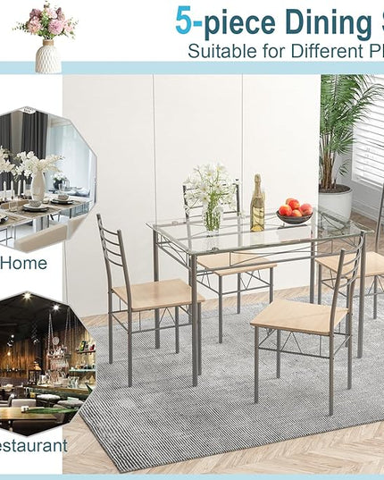 Tangkula Dining Table Set, Beige - LeafyLoom