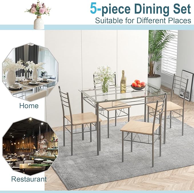 Tangkula Dining Table Set, Beige - LeafyLoom