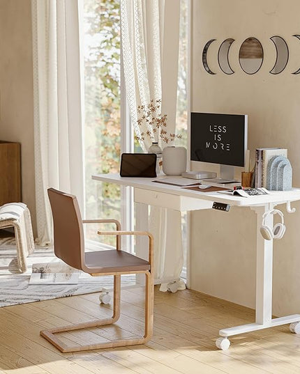 FEZIBO 55 x 24 Inches Standing Desk with Drawer, Adjustable Height Electric Stand up Desk with Storage, Sit Stand Home Office Desk, Ergonomic Computer Desk, White - LeafyLoom