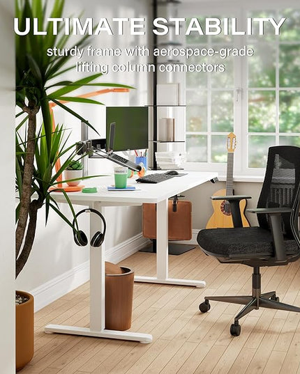 Monomi Electric Standing Desk, 55 x 24 inches Height Adjustable Desk, Ergonomic Home Office Sit Stand Up Desk with Memory Preset Controller (White Top/White Frame) - LeafyLoom