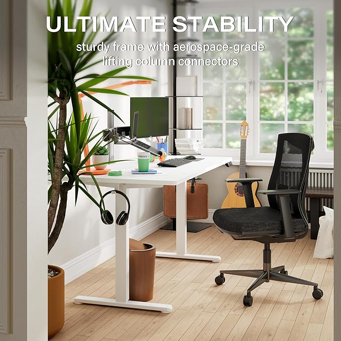 Monomi Electric Standing Desk, 55 x 24 inches Height Adjustable Desk, Ergonomic Home Office Sit Stand Up Desk with Memory Preset Controller (White Top/White Frame) - LeafyLoom